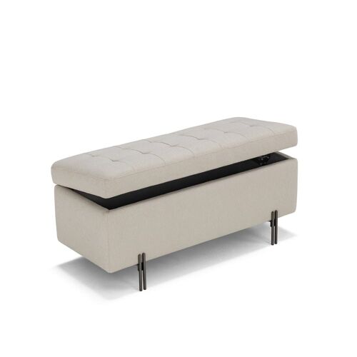 Banquette de rangement matelassée en tissu texturé blanc 110x45 cm