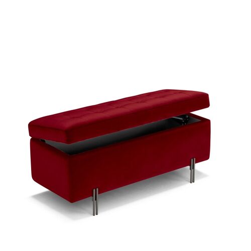 Banquette de rangement matelassée en velours bordeaux 110x45 cm