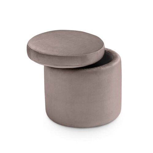 Pouf rangement rond fait en Italie en velours tourterelle 45x49 cm