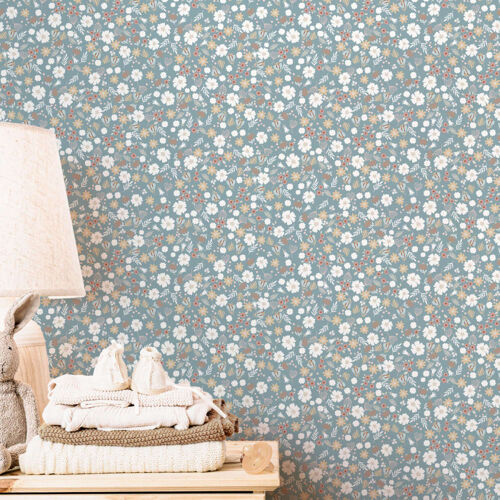 Papier peint vinyle adhésif fleurettes bleu 50x300 cm