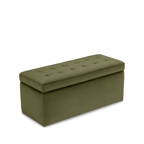 Banc rangement fabriqué Italie matelassé en velours vert 110x50 cm