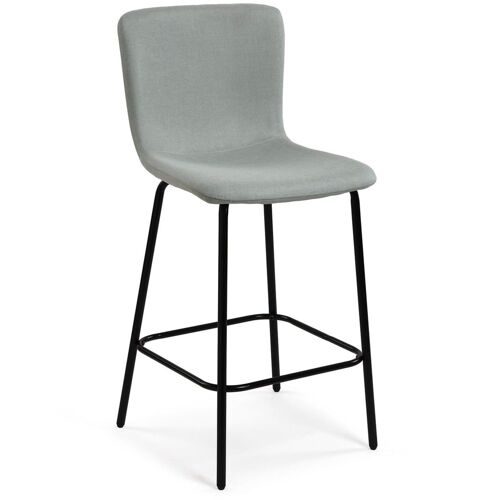 Tabouret de bar métal noir et assise tissu gris bleu 51x44.5x93.5cm