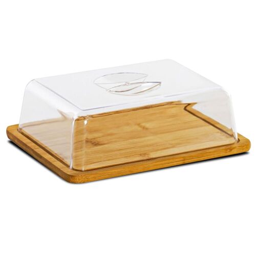 Petit Plateau Fromage Bambou Et Cloche Acrylique 24x18.5x6.6cm