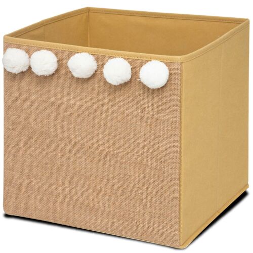 Cube de rangement tissu intissé chambre enfant à  pompoms 30x30x30cm