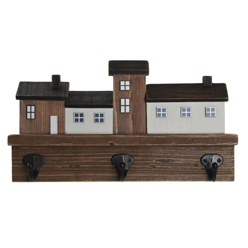 Portemanteau mural bois maisons 30x5x17cm