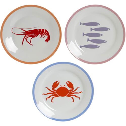 Set De 3 Assiettes En Porcelaine Motif Marin 27x27x2cm