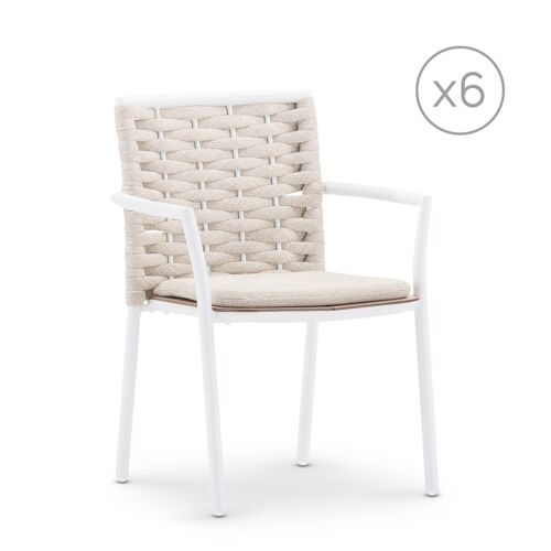Pack De 6 Chaises De Jardin Empilables Blanc Et Corde Beige