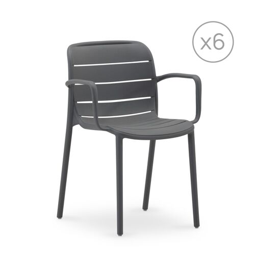 Lot De 6 Chaises De Jardin Empilables En Polypropylène Anthracite