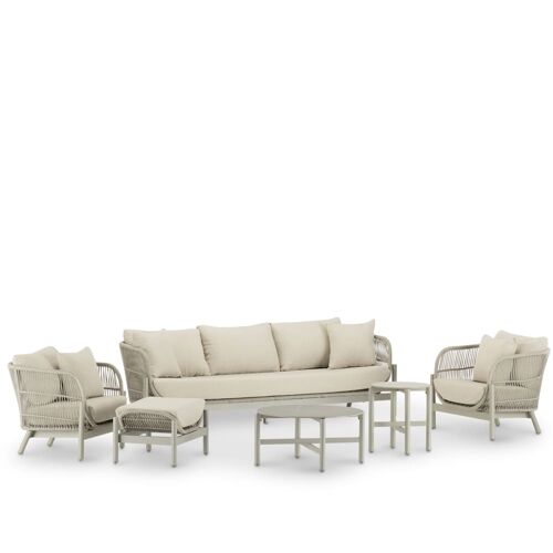 Set De Jardin 5 Places Avec Repose-Pieds Et 2 Tables Effet Pierre