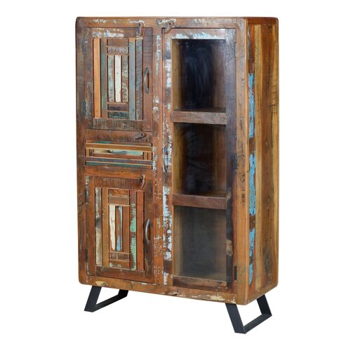 Vitrine en bois de manguier et pieds en métal multicolore