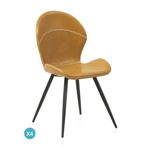 Lot De 4 Chaises Tapissées Couleur Moutarde Avec Pieds En Métal Noir