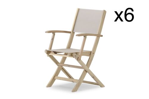 Pack De 6 Chaises Pliants En Bois Clair Et Textilene Beige