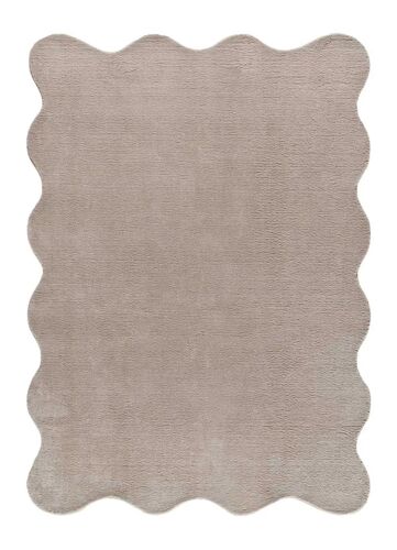 Tapis Lavable Uni Taupe À Bordure Ondulée 120x170 Cm