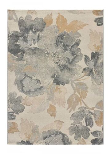 Tapis Motifs Floraux Gris/Beige 80x150 Cm