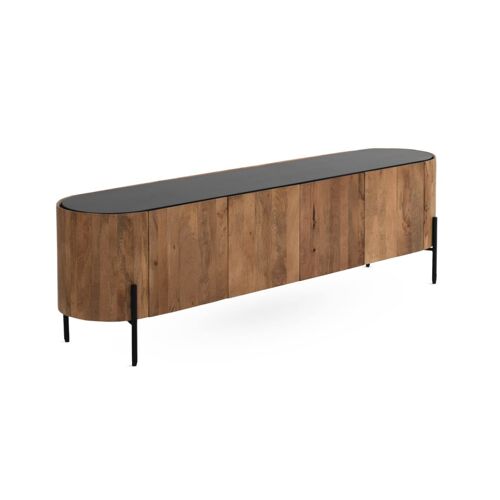 Meuble TV de forme elliptique 4 portes en bois de manguier massif
