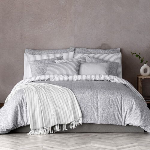 Housse De Couette Réversible En Coton 220x220 Cm Gris