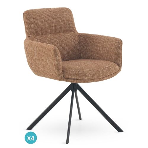 Lot de 4 fauteuils capitonnés en tweed chiné terracotta