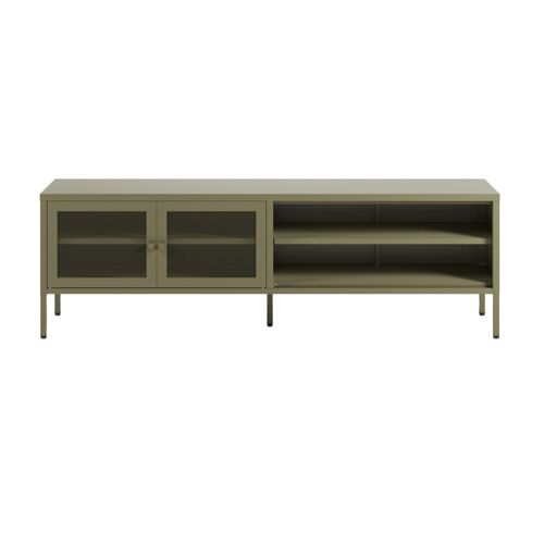 Meuble TV en métal vert kaki 2 portes, 160 cm