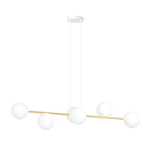 Suspension Blanche Et Dorée Avec 6 Sphères En Verre