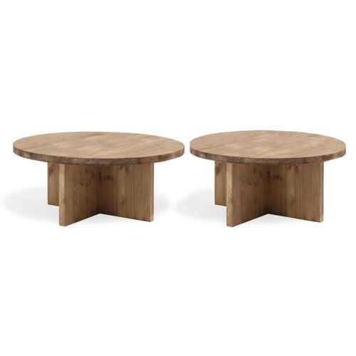 Ensemble 2 tables en bois de sapin vieilli 80x30cm