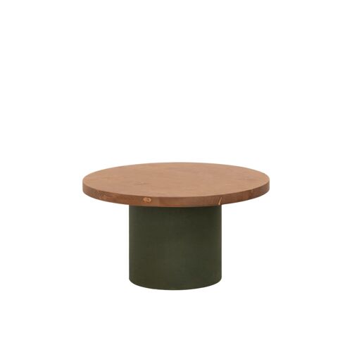 Table basse ronde bois teinte marron pieds microciment terre 30x60cm