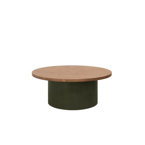 Table basse ronde bois teinte marron pieds microciment terre 50x60cm