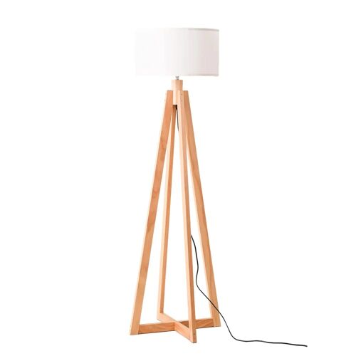 Lampadaire En Bois Avec Abat-Jour En Lin Blanc, E27, H149 Cm
