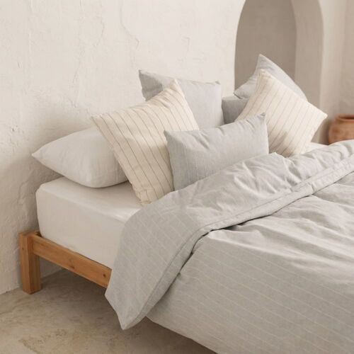 Housse De Couette En Coton Fil En Relief Gris 240x220 Cm