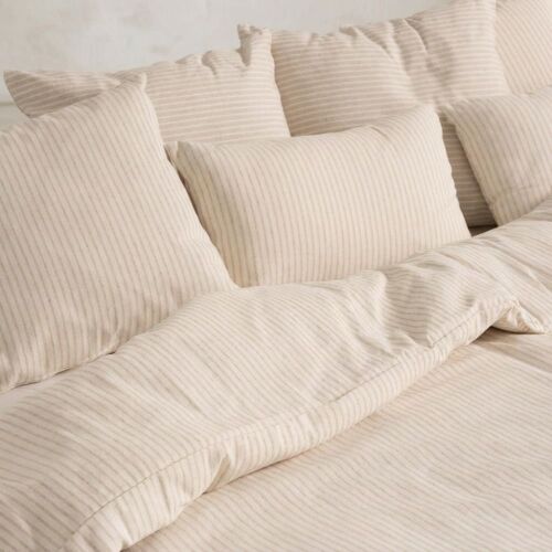 Housse De Couette En Coton Rayures En Fil Teint Écru 220x220 Cm