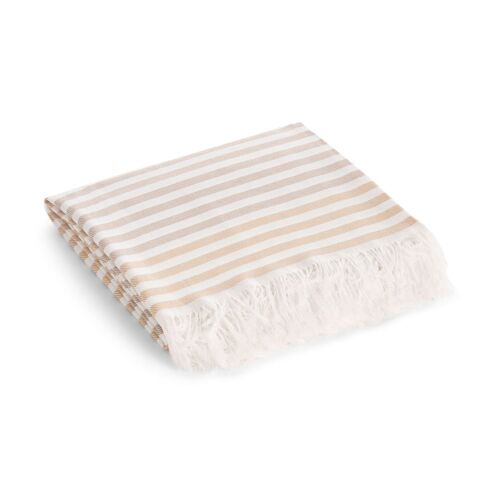 Serviette De Plage En Coton Avec Franges À  Rayures Beige 190x180 Cm