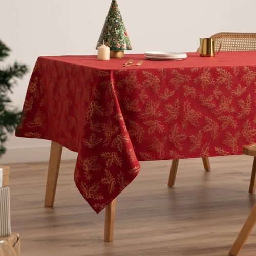 Nappe De Noël En Coton Jacquard Rouge 140x100 Cm