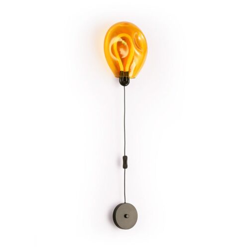 Applique Murale Globe Jaune Froissé Led 8w Avec Câble 26cm