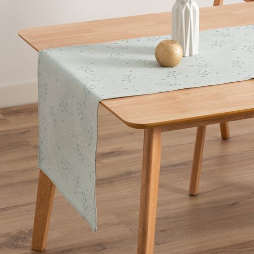 Chemin De Table De Noël En Coton Jacquard Aqua Et Argent 45x135cm