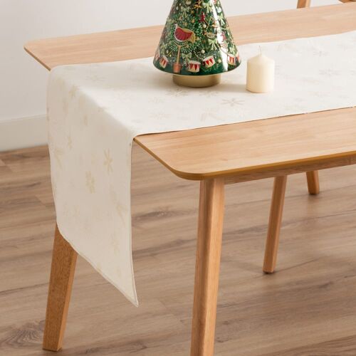 Chemin De Table De Noël En Coton Jacquard Écru 45x135 Cm