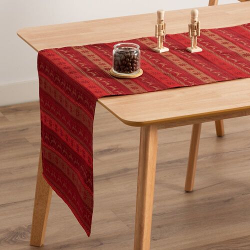 Chemin De Table De Noël En Coton Jacquard Rouge 45x135 Cm