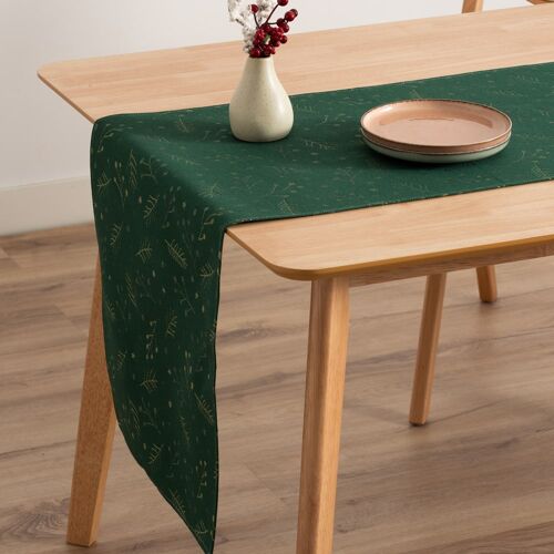 Chemin De Table De Noël En Coton Jacquard Vert 45x135 Cm