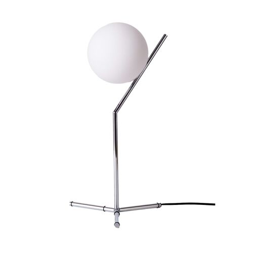 Lampe De Table À¿18 Cm En Verre Opalin, E27, Chromée