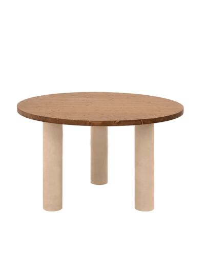 Table de salle à manger bois teinte marron pieds teinte terre 120cm