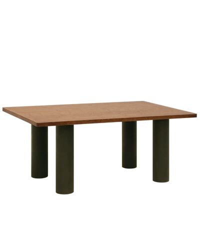 Table de salle à manger en bois teinte marron pieds teinte verte 200cm