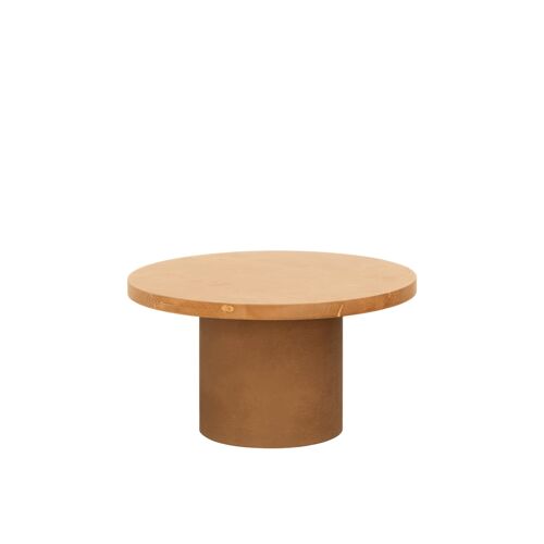 Table basse ronde bois teinte marron pieds teinte terracotta 45x60cm