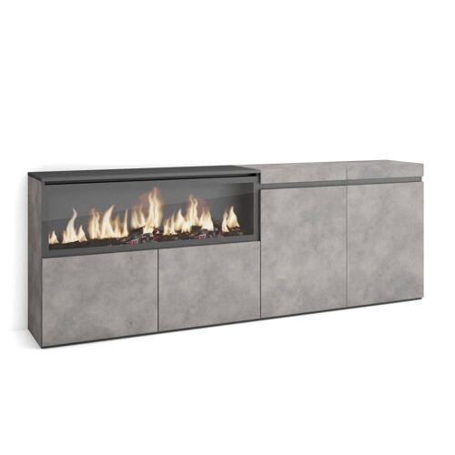 Buffet effet bois ciment 208x35x75cm cheminée effet feu XXL