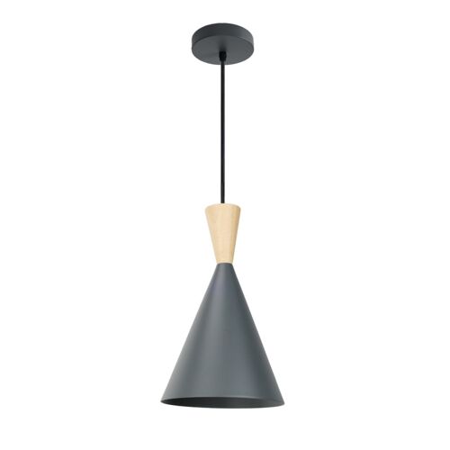 Plafonnier Nordique Métal Et Bois Gris, E27 278mm