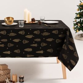 Nappe De Noël En Coton Jacquard Noir Et Or 140x300 Cm