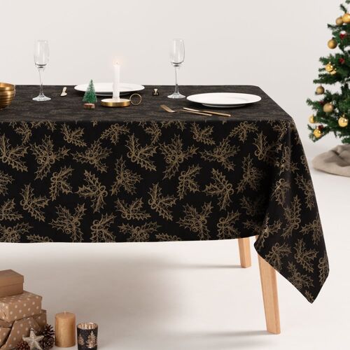 Nappe De Noël En Coton Jacquard Noir Et Or 140x200 Cm