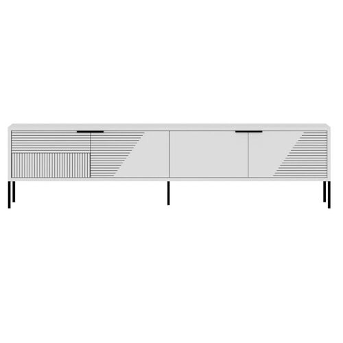 Meuble TV sur pieds 2 portes striées L180 cm - Blanc