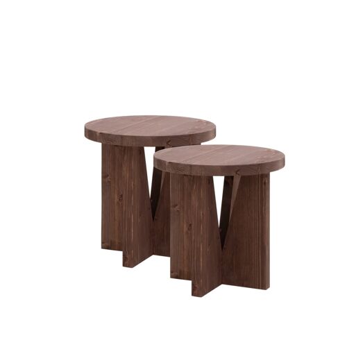 Ensemble 2 tables de chevet en bois noyer 40x40cm