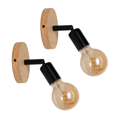 Lot De 2 Appliques Murales Pivotantes Bois Et Métal Noir À¿6 Cm
