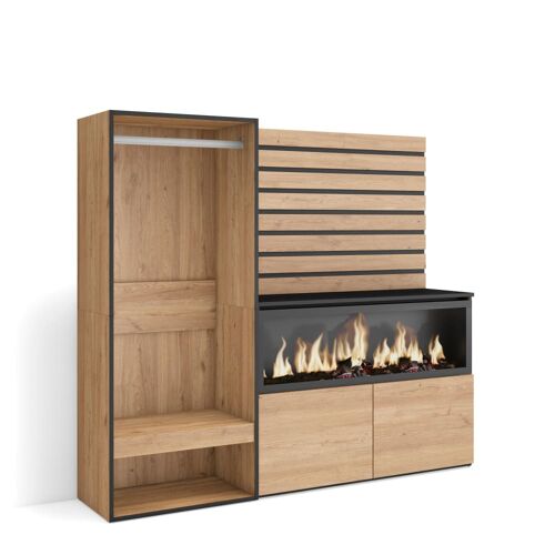 Buffet effet bois de chêne 167x35x145cm cheminée effet feu XXL