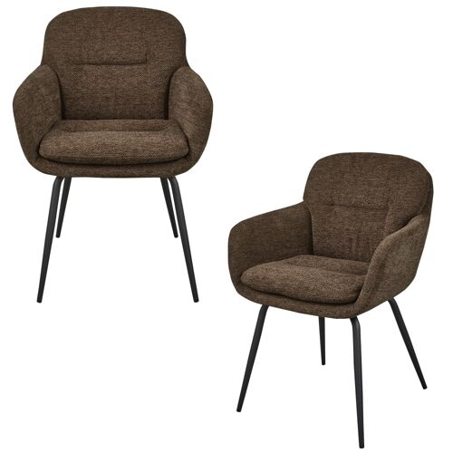 Lot de 2 chaises de table en tissu chenille marron foncé