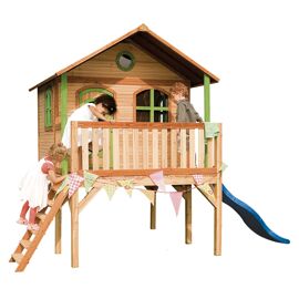 Maisonnette Enfant Avec Toboggan Bleu, Bois Fsc, Marron/Vert